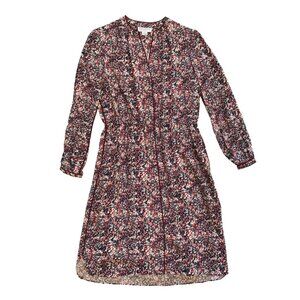 Charlotte Brody Printed Midi Dress Womens Small Red Navy Blue Long Sleeve Silk